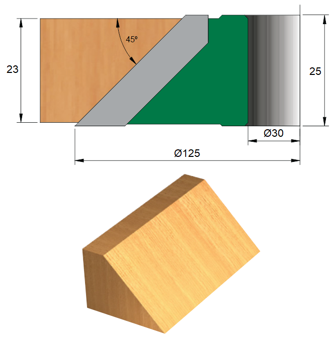 Fresa para Meia-Esquadria 45° Ø125 x 25 x 30 - 4 Dentes - Cód. 1530.12